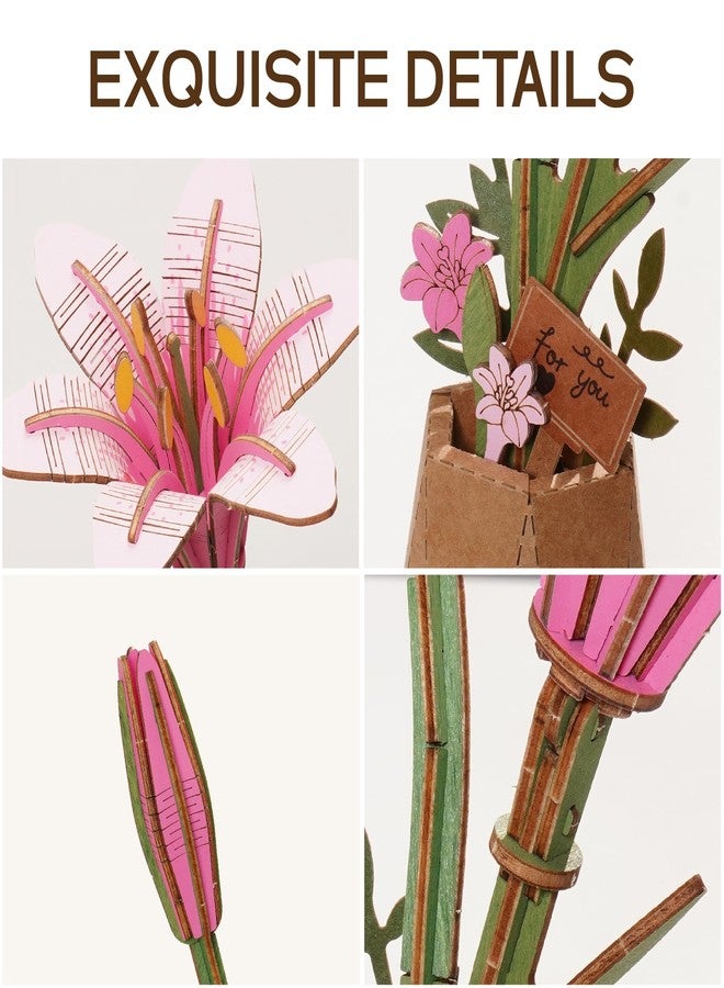 ROBOTIME 3D Wooden Lily Flower Puzzle TW071 - DIY Assembly Model Kit, Artificial Wood Flowers for Home Decoration, Relaxing Crafts for Adults, Valentine's Gift - Image 3